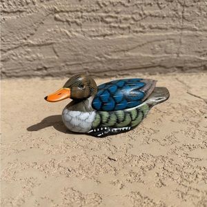 Miniature Hand-Painted Wooden Mallard Decoy with Lid